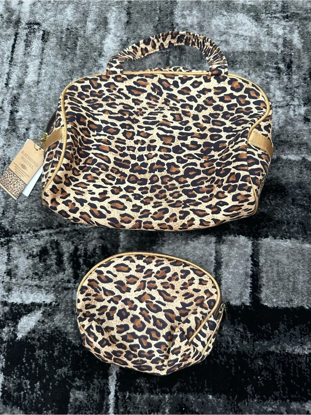 Leopard Print Cosmetic Bag Set - Brown & Black